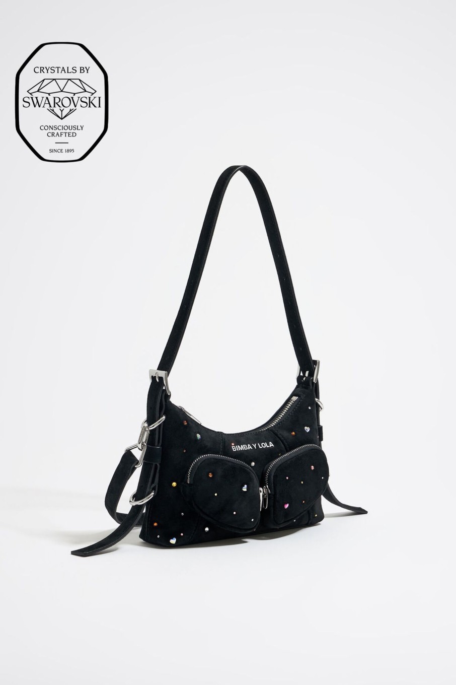 Bolsos Pocket | BIMBA Y LOLA Bolso Hobo Pocket Mini Piel Swarovski Negro