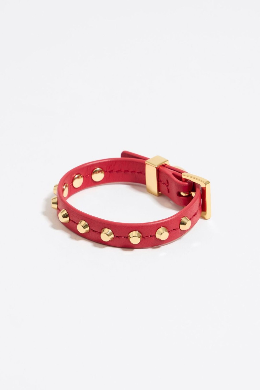 Pulseras | BIMBA Y LOLA Pulsera Piel Tachas Roja