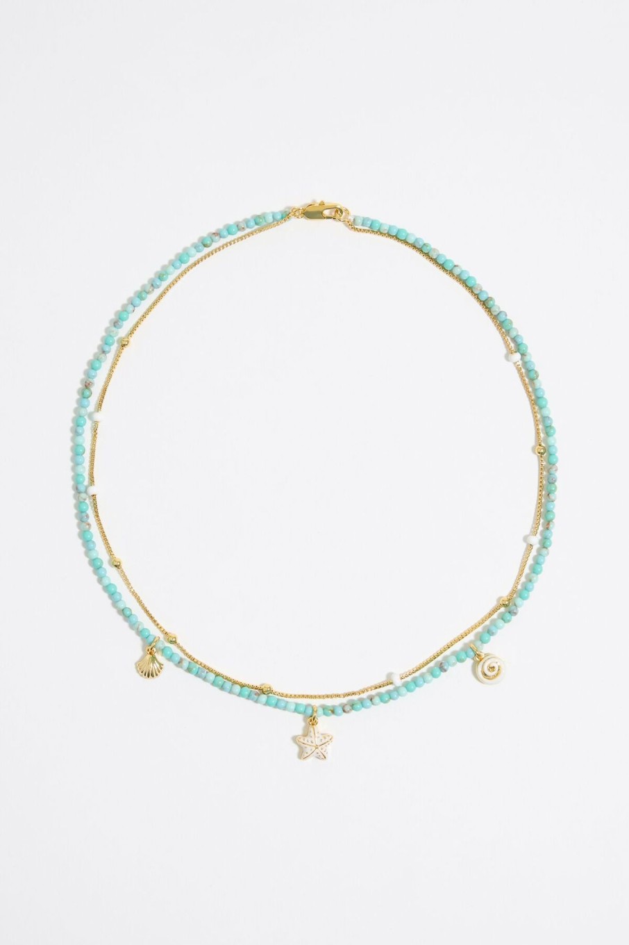 Collares | BIMBA Y LOLA Collar Doble Estrella De Mar Y Cadena Turquesa