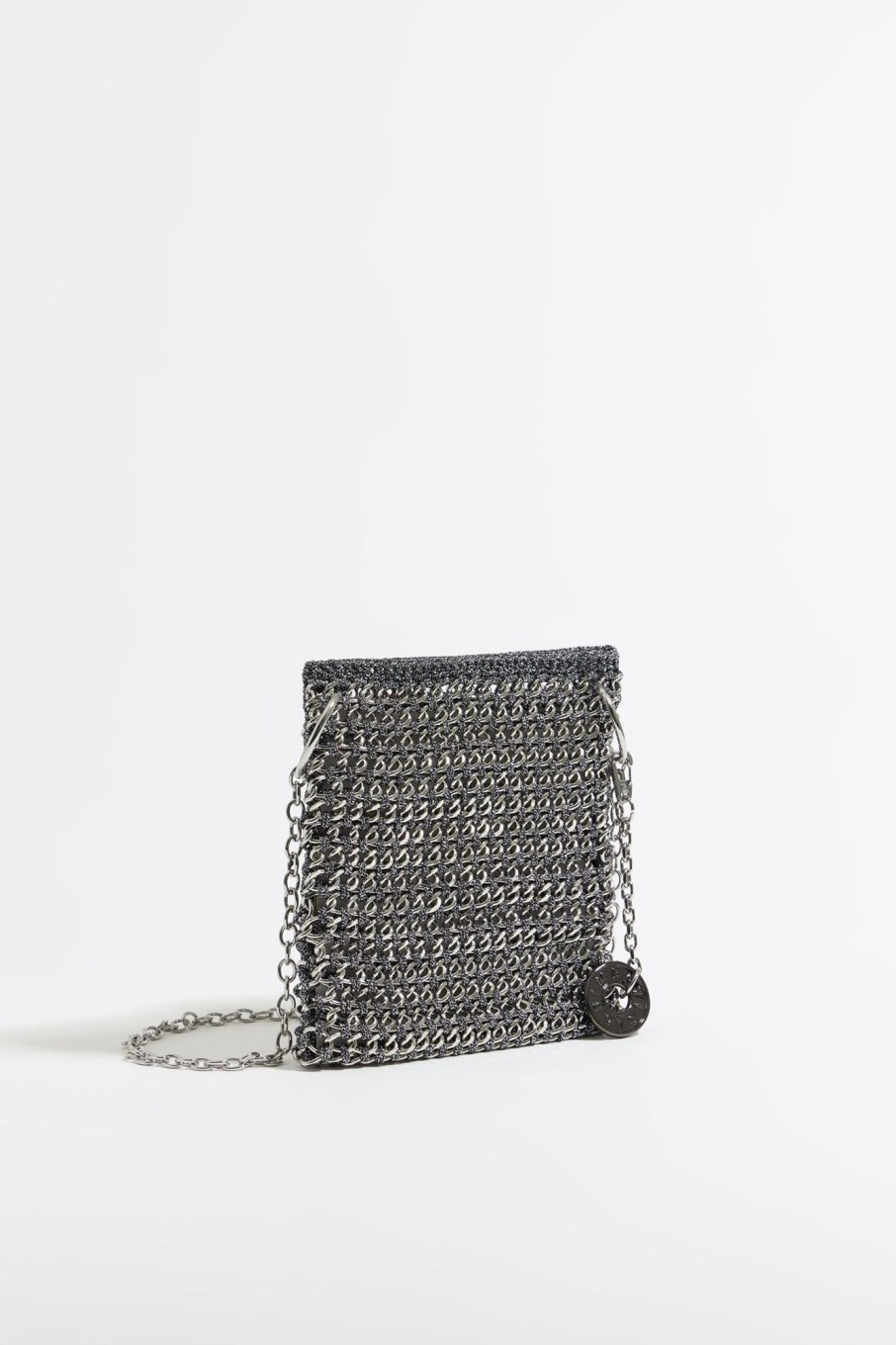 Minibolsos | BIMBA Y LOLA Bolso Plano Mini Crochet Cadena Plata