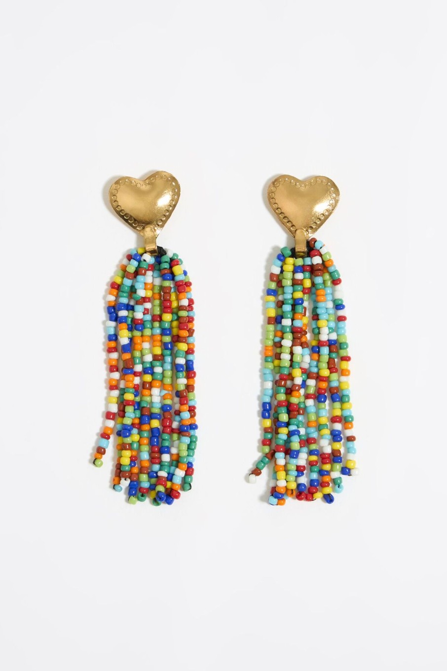 Pendientes | BIMBA Y LOLA Pendientes Corazon Dorado Abalorios Multicolores