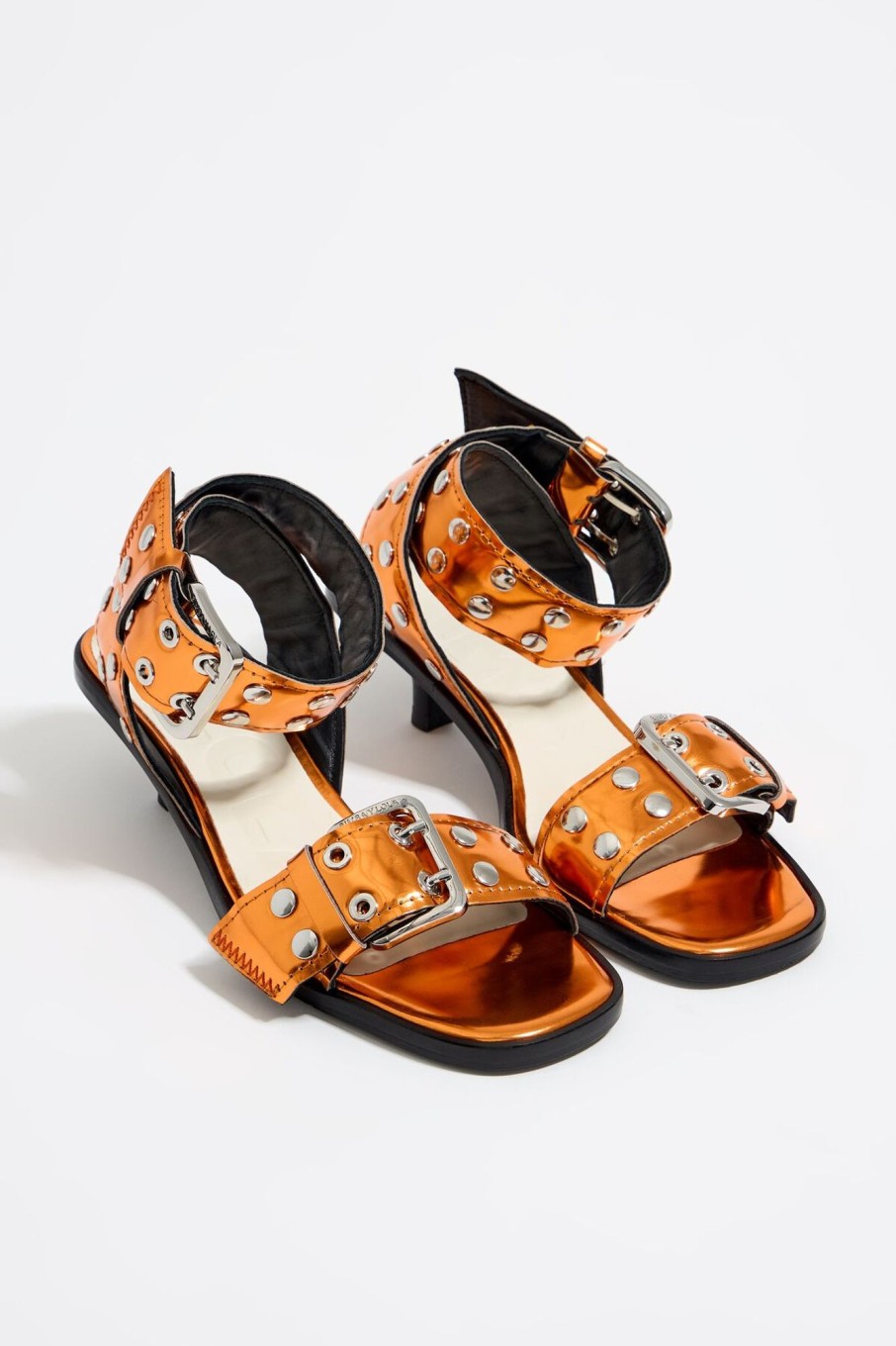 Sandalias | BIMBA Y LOLA Sandalia Tacon Tachas Piel Naranja