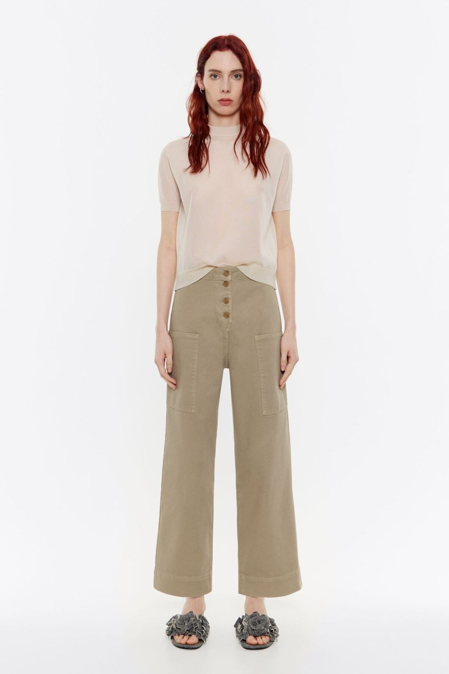 Denim | BIMBA Y LOLA Pantalon Recto Tobillero Caqui