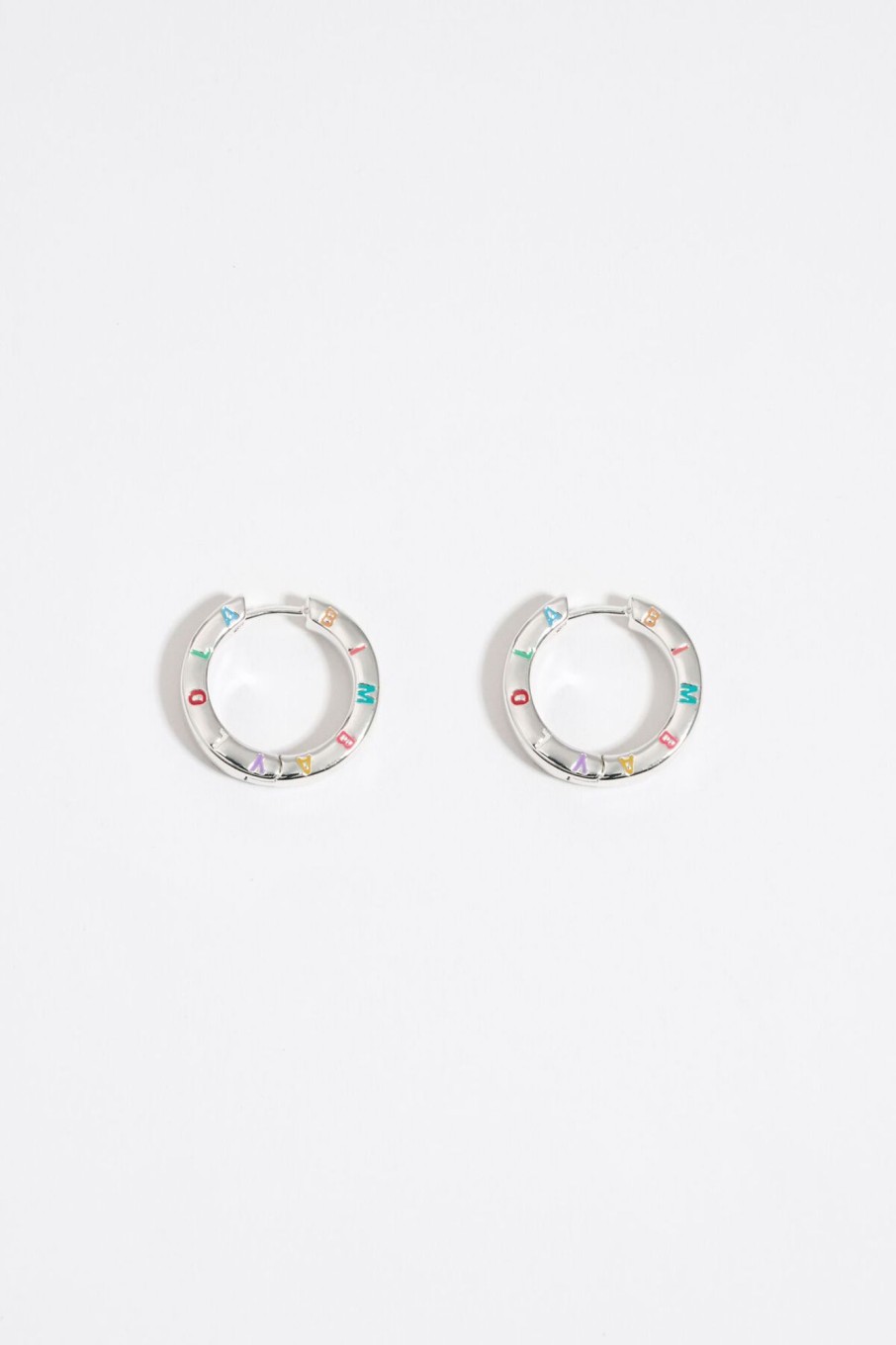 Pendientes | BIMBA Y LOLA Pendientes Aro Plateados Logo Multipastel