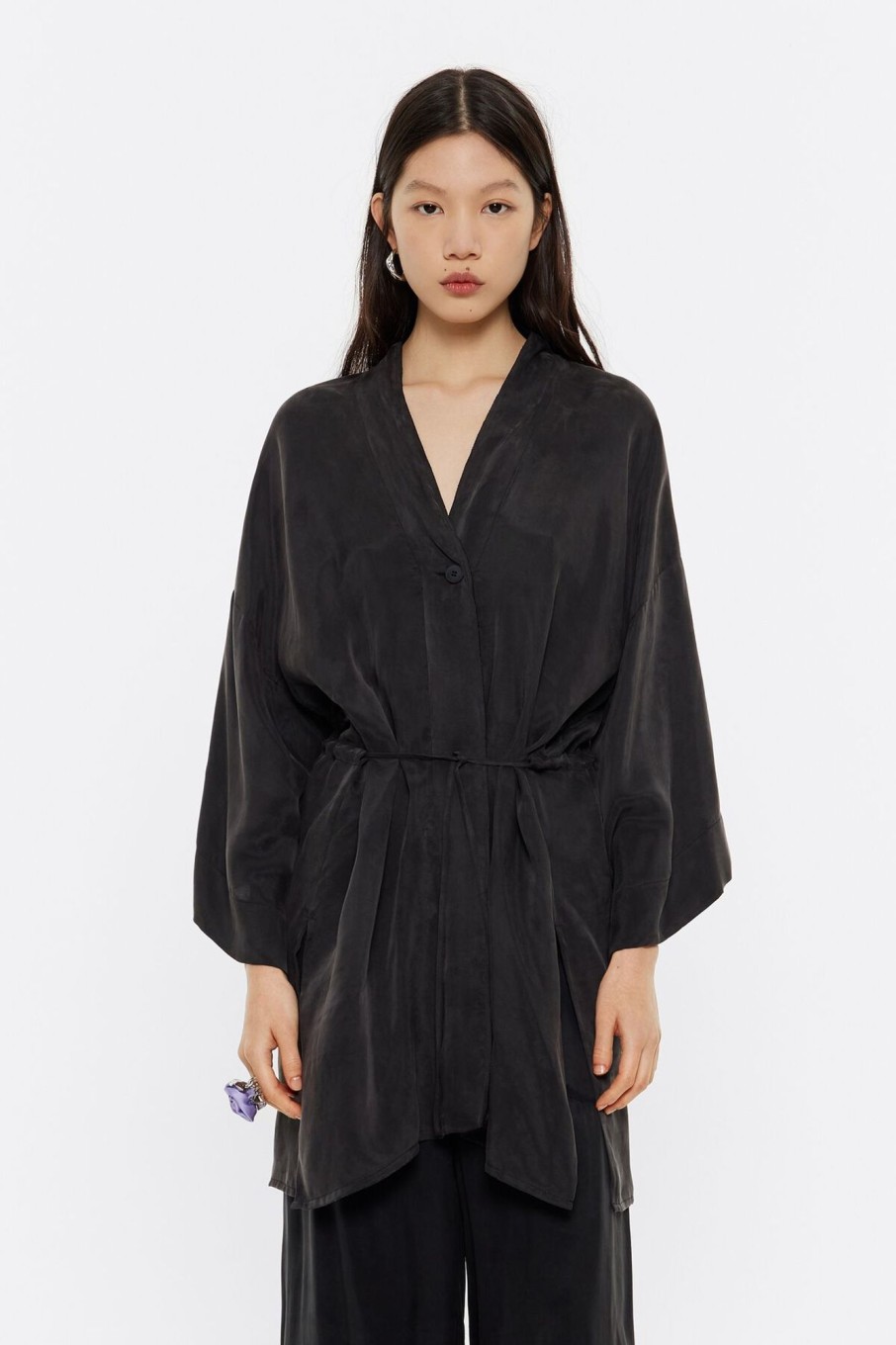 Camisas | BIMBA Y LOLA Camisa Kimono Larga Negra