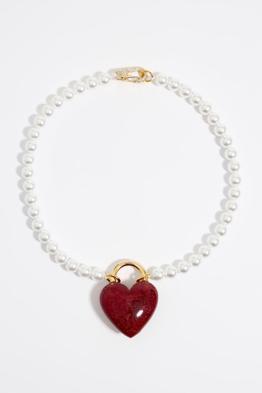 Collares | BIMBA Y LOLA Collar Perlas Y Corazon Glitter Rojo