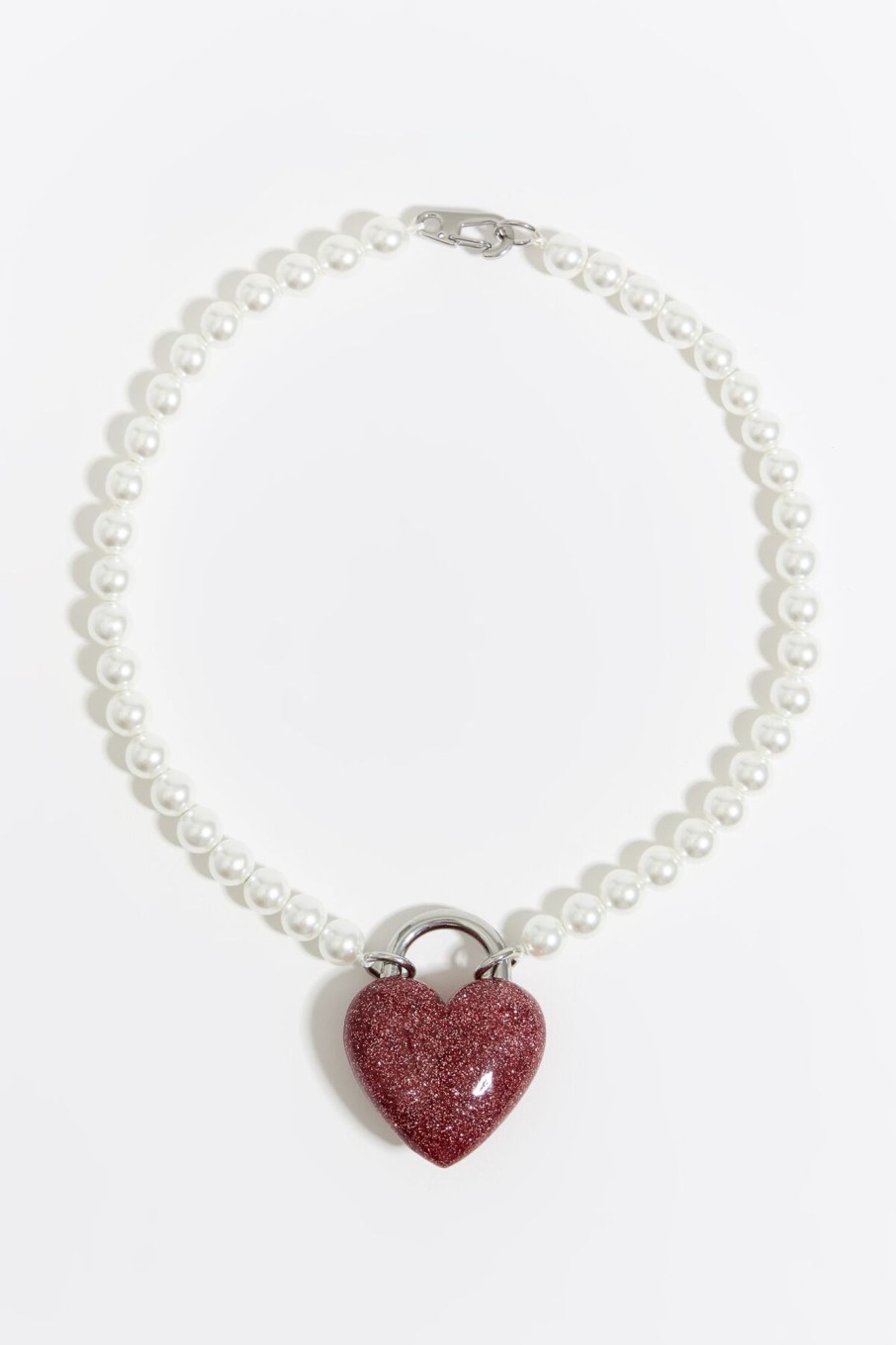 Collares | BIMBA Y LOLA Collar Perlas Y Corazon Glitter Rosa