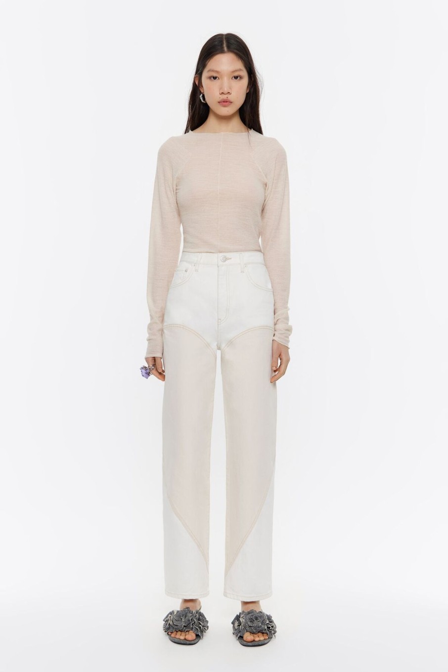 Pantalones | BIMBA Y LOLA Straight Cropped - Vaquero Alto Bicolor Crudo