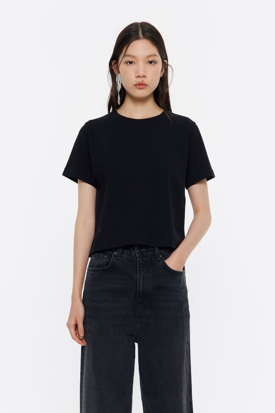 Camisetas | BIMBA Y LOLA Top Recto Corto Punto Roma Negro