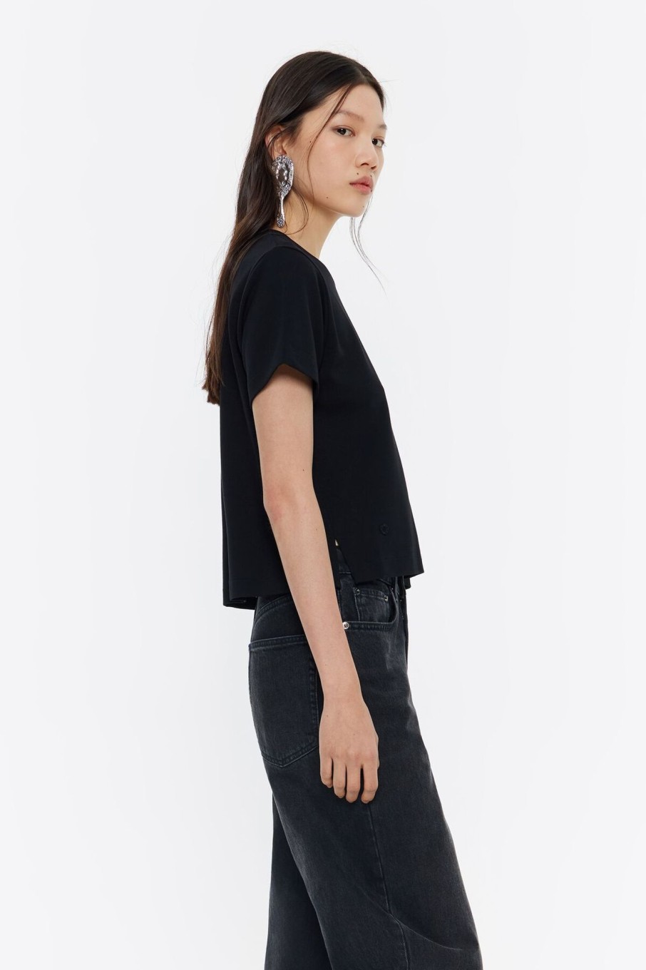 Camisetas | BIMBA Y LOLA Top Recto Corto Punto Roma Negro