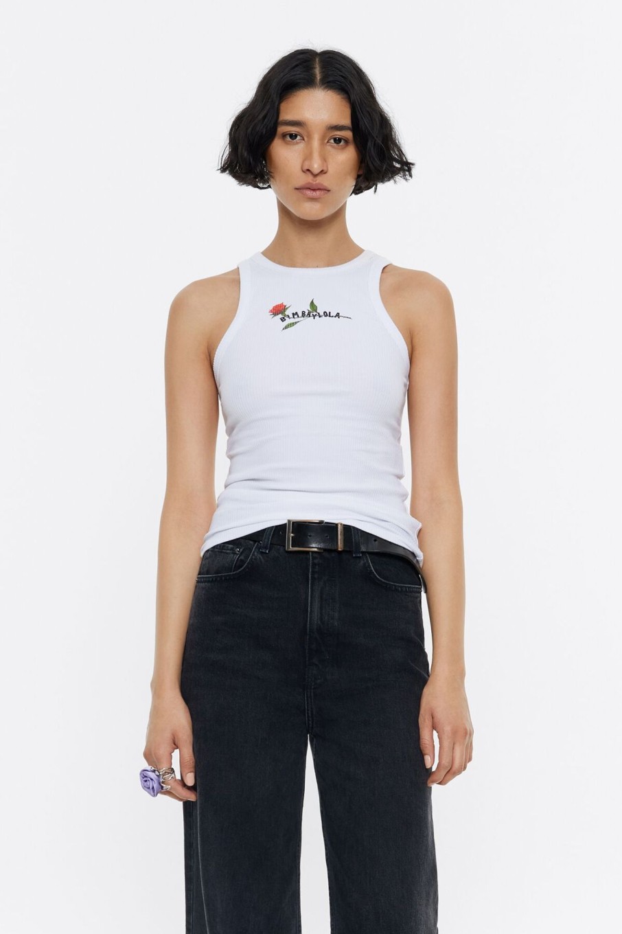 Camisetas | BIMBA Y LOLA Top Ajustado Logo Estampado Blanco