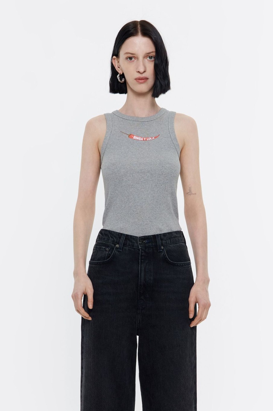 Camisetas | BIMBA Y LOLA Top Ajustado Guindilla Gris