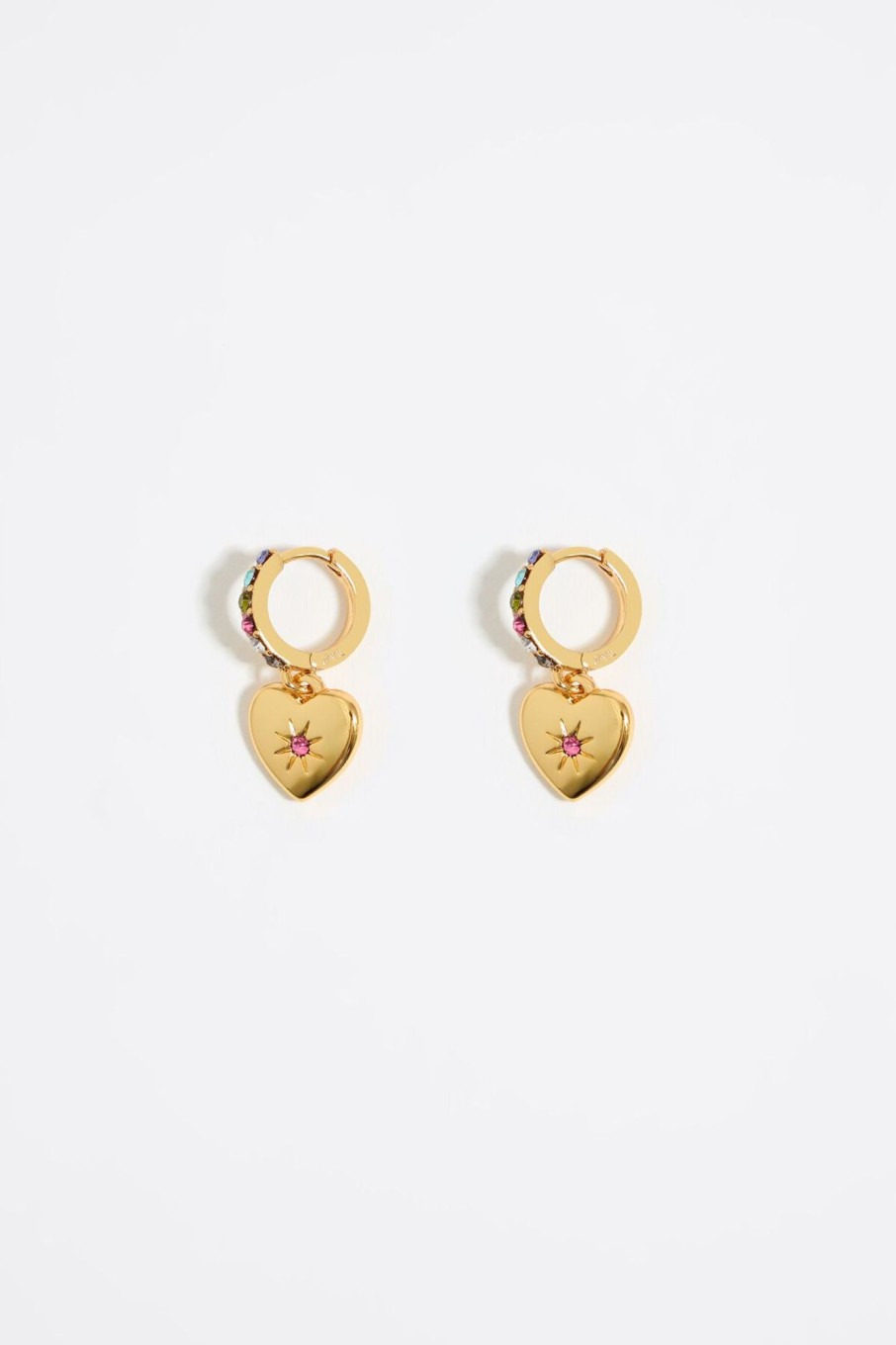 Pendientes | BIMBA Y LOLA Pendientes Aro Mini Dorado Cristales Y Corazon