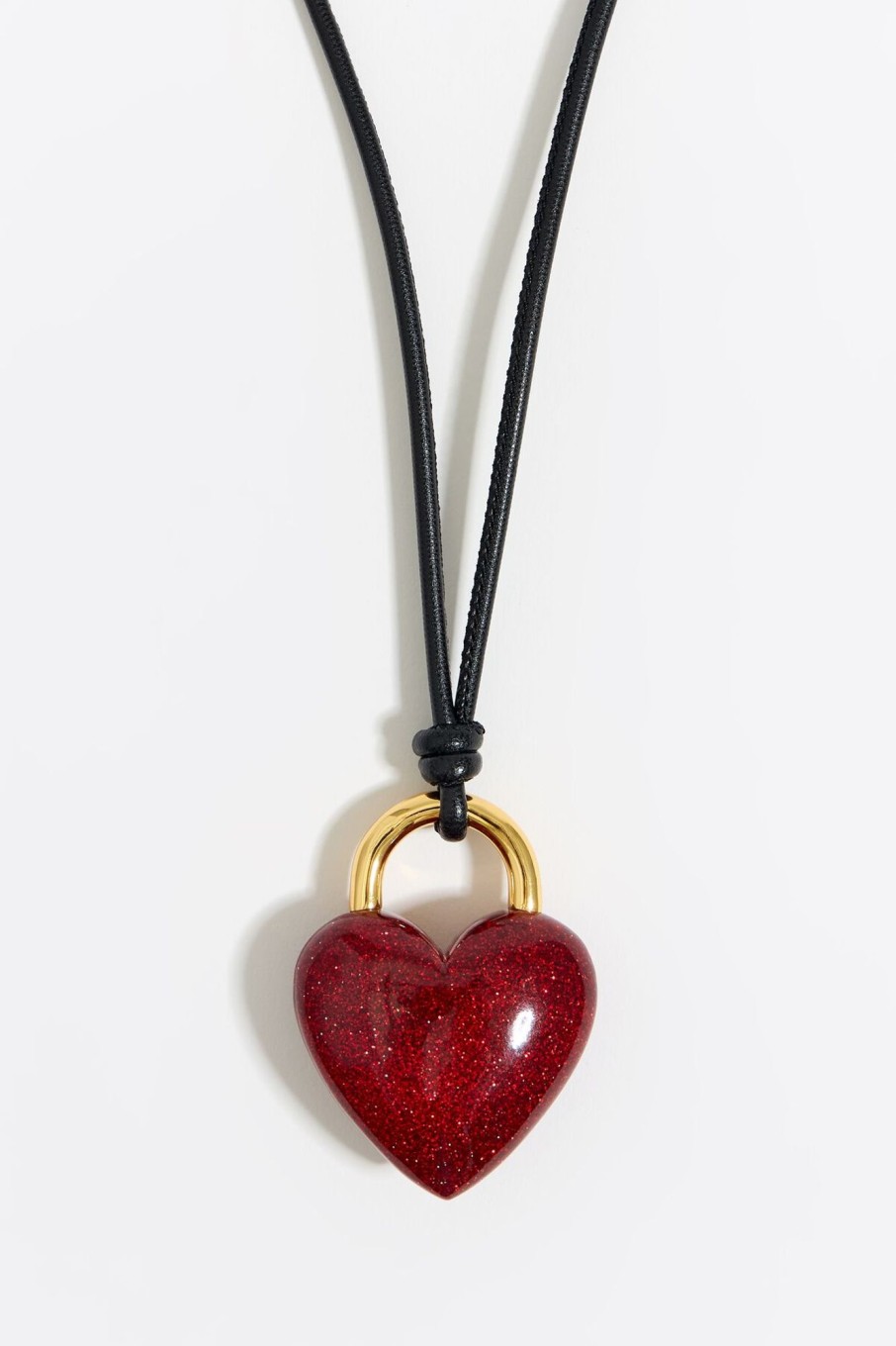 Collares | BIMBA Y LOLA Collar Cordon Piel Corazon Glitter Rojo