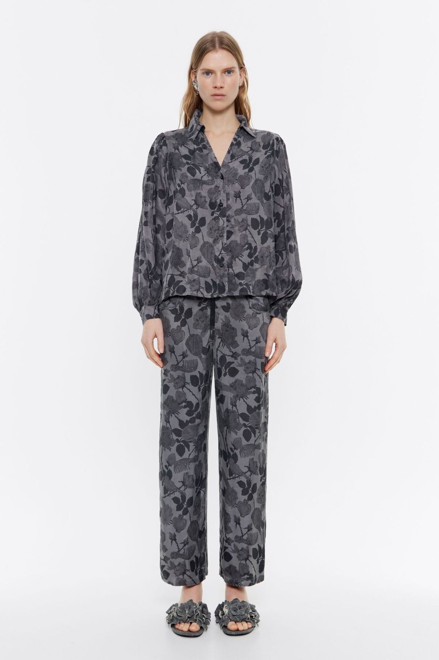 Pantalones | BIMBA Y LOLA Pantalon Recto Fluido Canary Camo Caqui