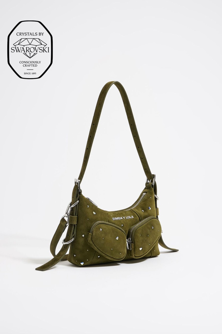 Bolsos Pocket | BIMBA Y LOLA Bolso Hobo Pocket Mini Piel Swarovski Oliva