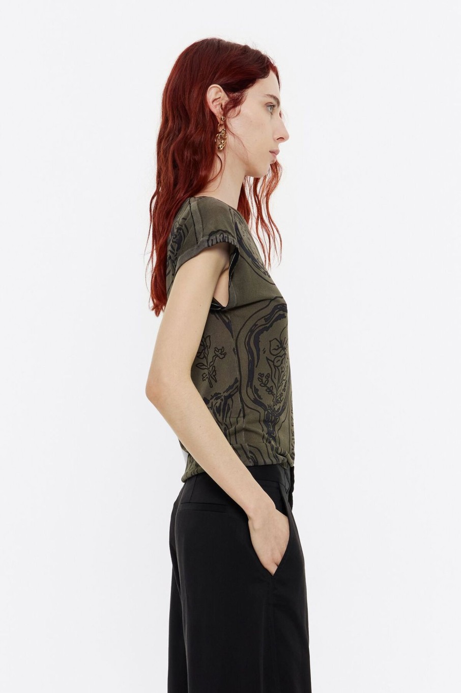 Camisetas | BIMBA Y LOLA Top Ajustado Punto Mirrors Caqui