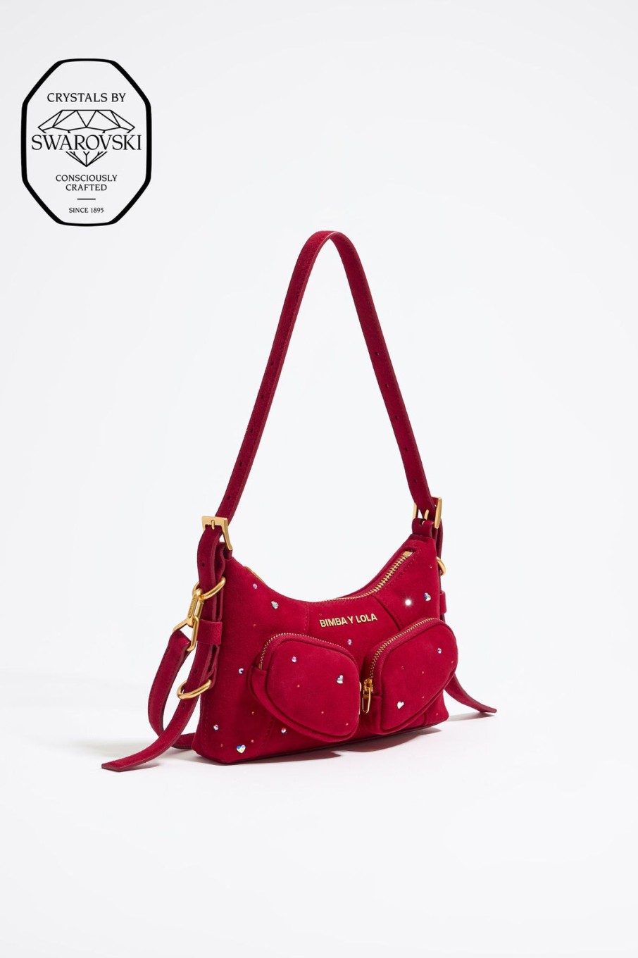 Bolsos Pocket | BIMBA Y LOLA Bolso Hobo Pocket Mini Piel Swarovski Rojo