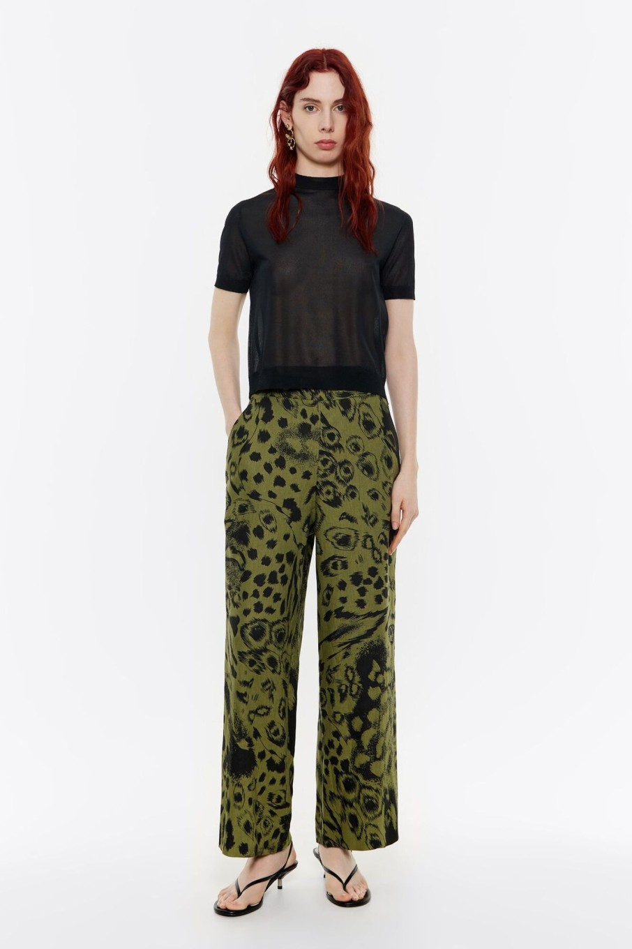 Pantalones | BIMBA Y LOLA Pantalon Lino Animal Mix Verde