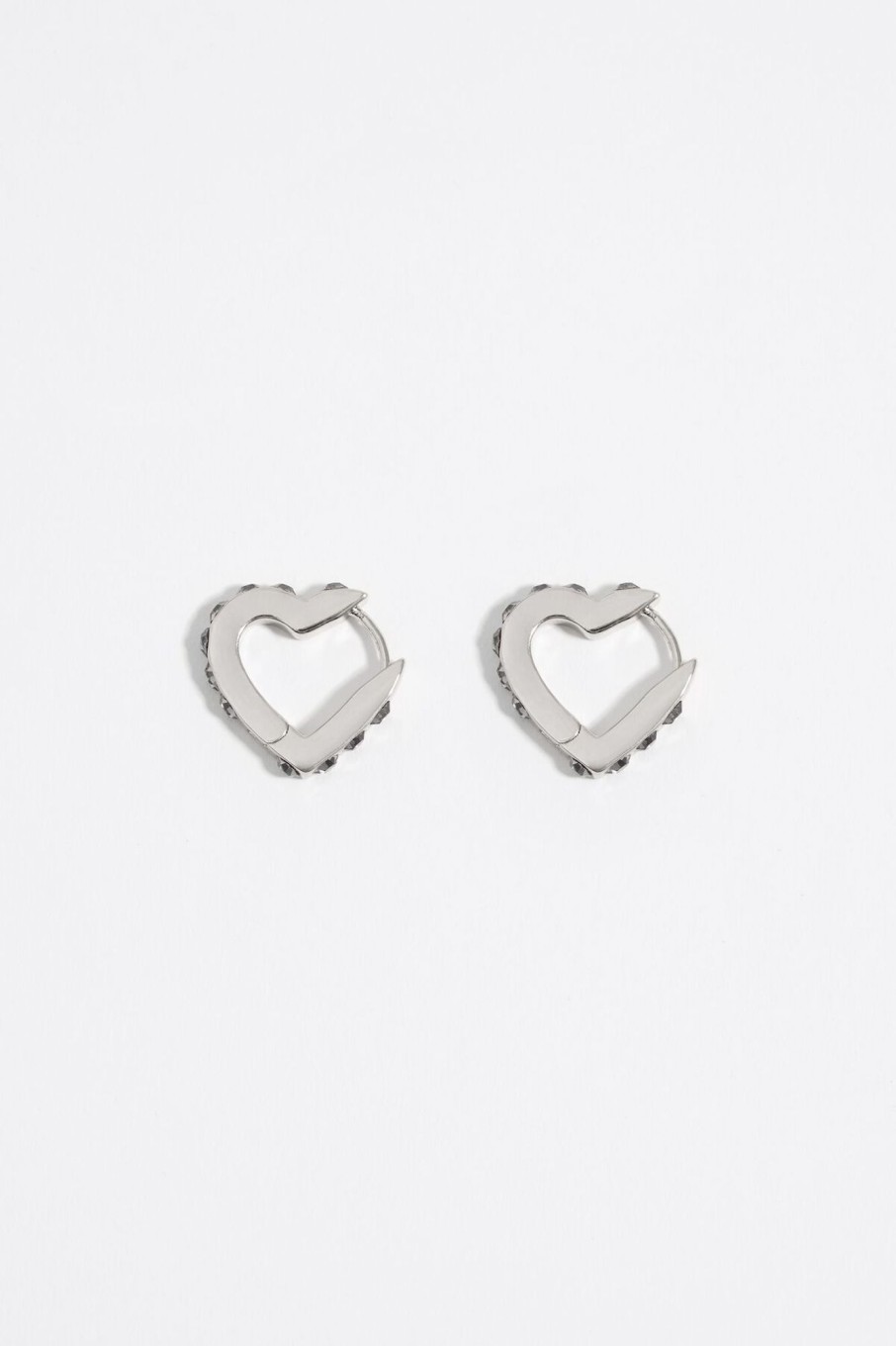 Pendientes | BIMBA Y LOLA Pendientes Aro Mini Plateado Corazon Cristales