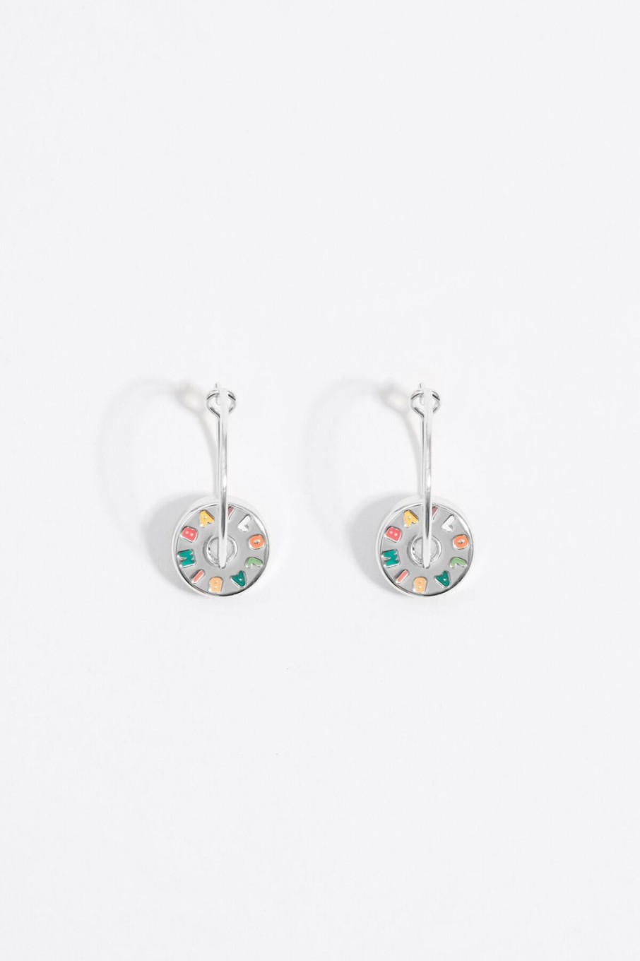 Pendientes | BIMBA Y LOLA Pendientes Aro Plateados Logo Multipastel