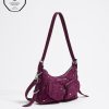 Bolsos Pocket | BIMBA Y LOLA Bolso Hobo Pocket Mini Piel Swarovski Berenjena