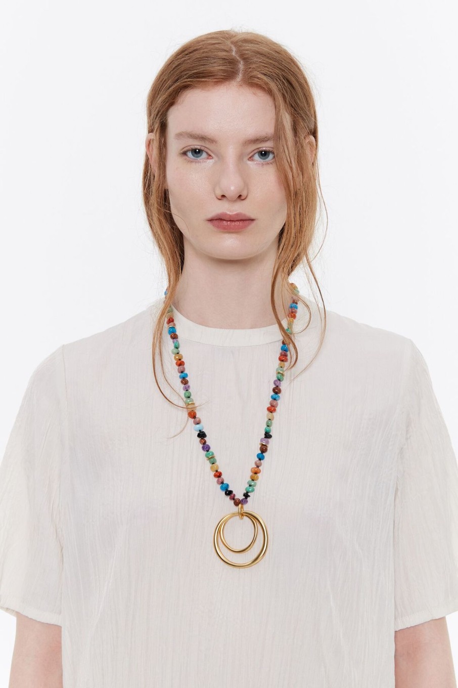 Collares | BIMBA Y LOLA Collar Piedras Multicolores Arandelas Dorado Mate