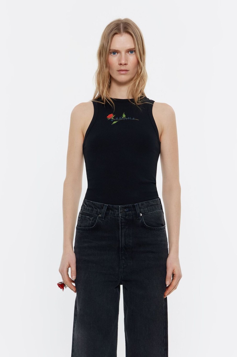 Camisetas | BIMBA Y LOLA Top Ajustado Logo Estampado Negro