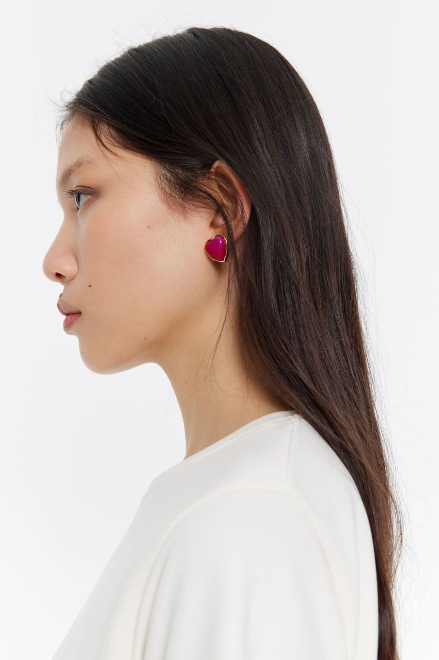 Pendientes | BIMBA Y LOLA Pendientes Corazon Piedra Fucsia