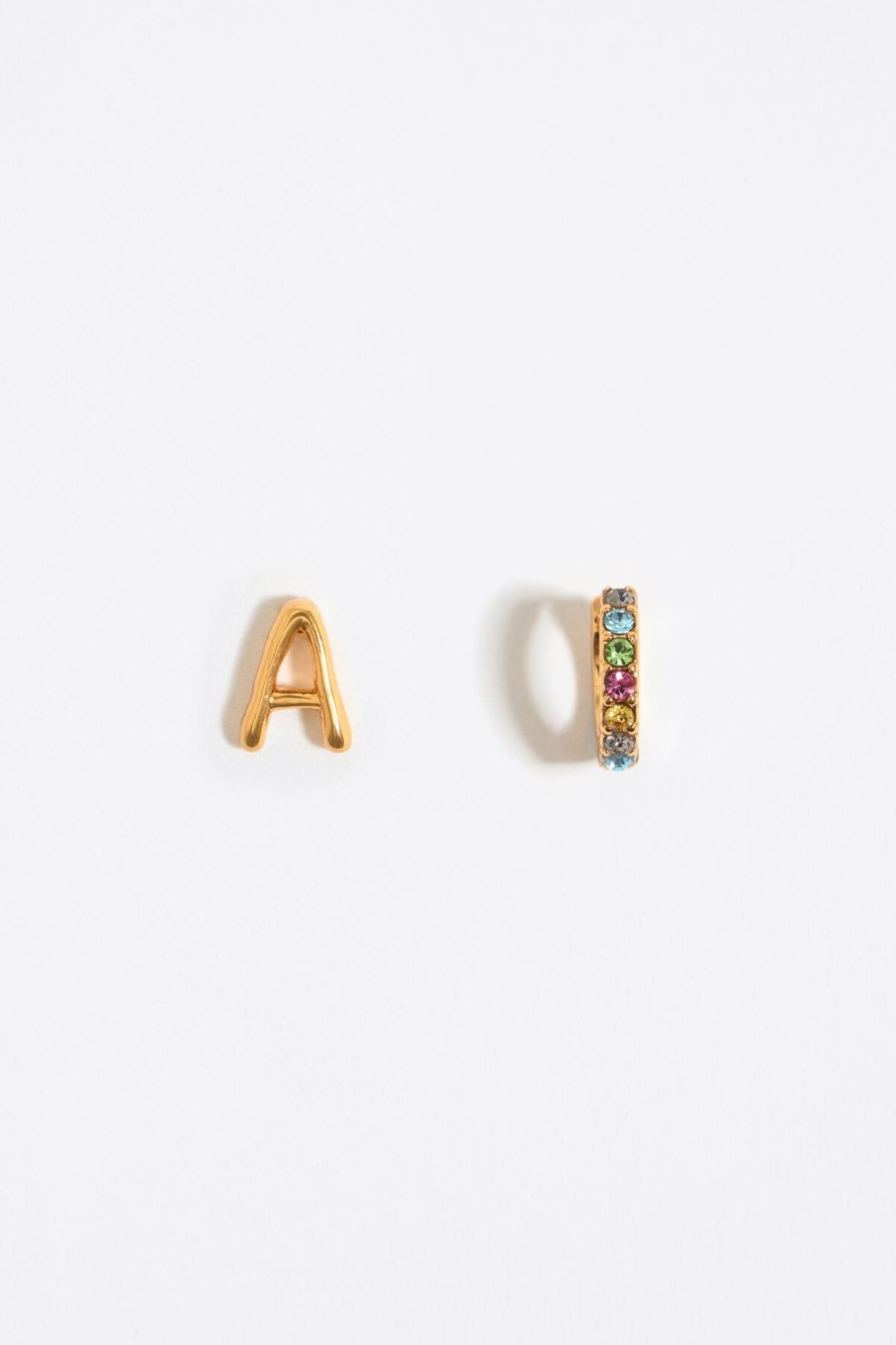 Pendientes | BIMBA Y LOLA Pendientes Letra A Y Aro Mini Cristales Multicolores