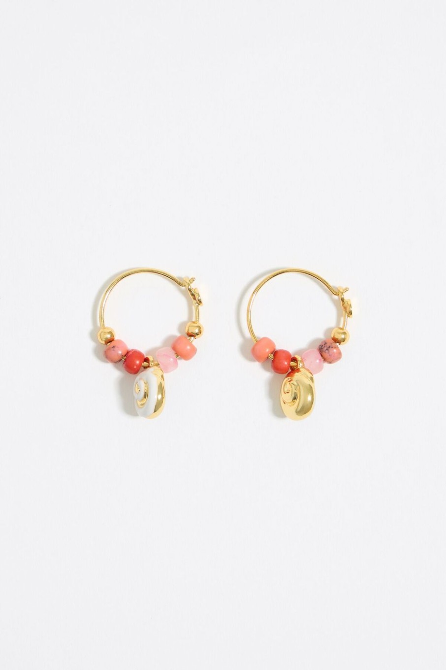 Pendientes | BIMBA Y LOLA Pendientes Aro Coral Y Caracola Dorada