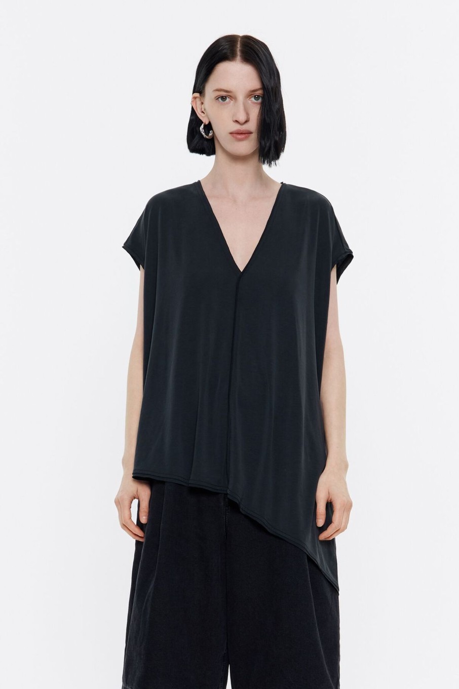 Camisetas | BIMBA Y LOLA Top Largo Oversize Negro Lavado