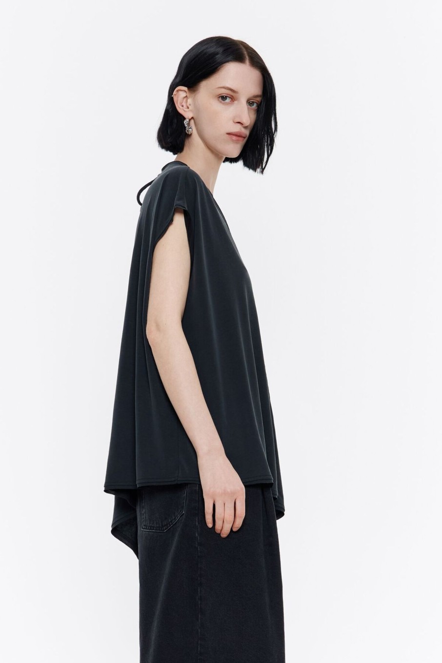 Camisetas | BIMBA Y LOLA Top Largo Oversize Negro Lavado