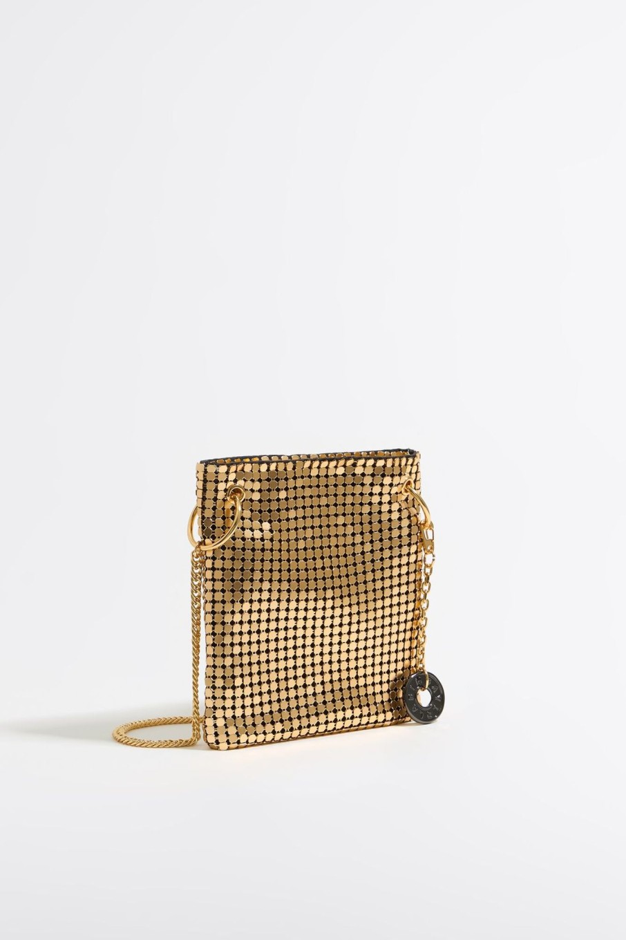 Minibolsos | BIMBA Y LOLA Bolso Plano Mini Malla Metalica Oro