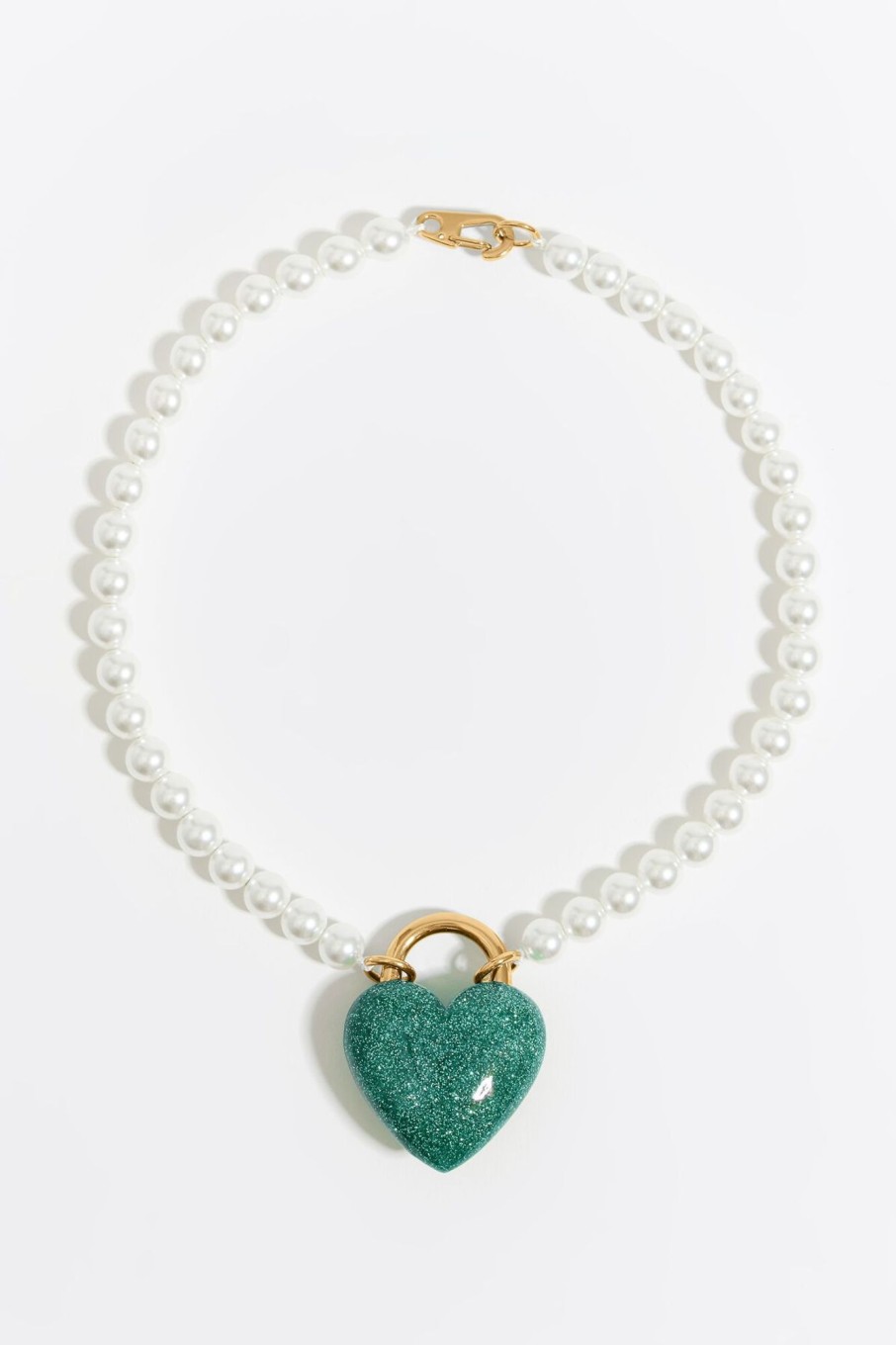 Collares | BIMBA Y LOLA Collar Perlas Y Corazon Glitter Turquesa