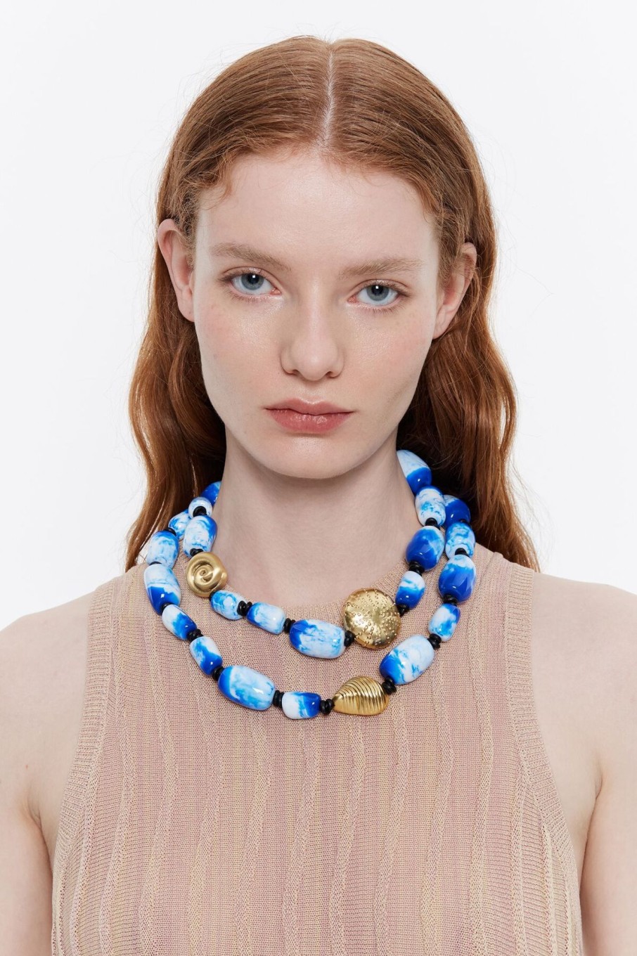 Collares | BIMBA Y LOLA Collar Resinas Azules Estrella De Mar Dorado Mate