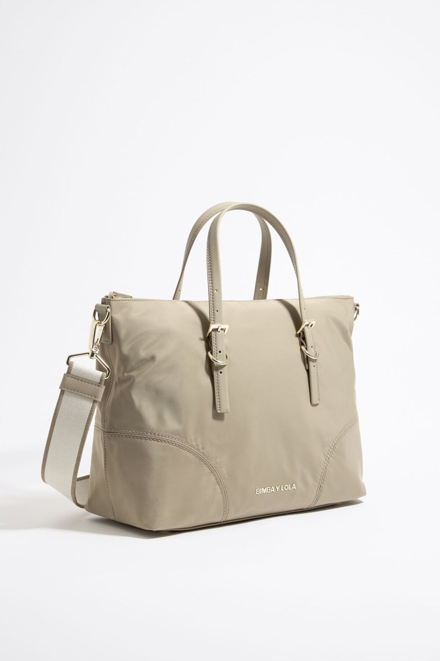 Bolsos De Hombro | BIMBA Y LOLA Bolso Shopper Grande Nylon Caqui Claro