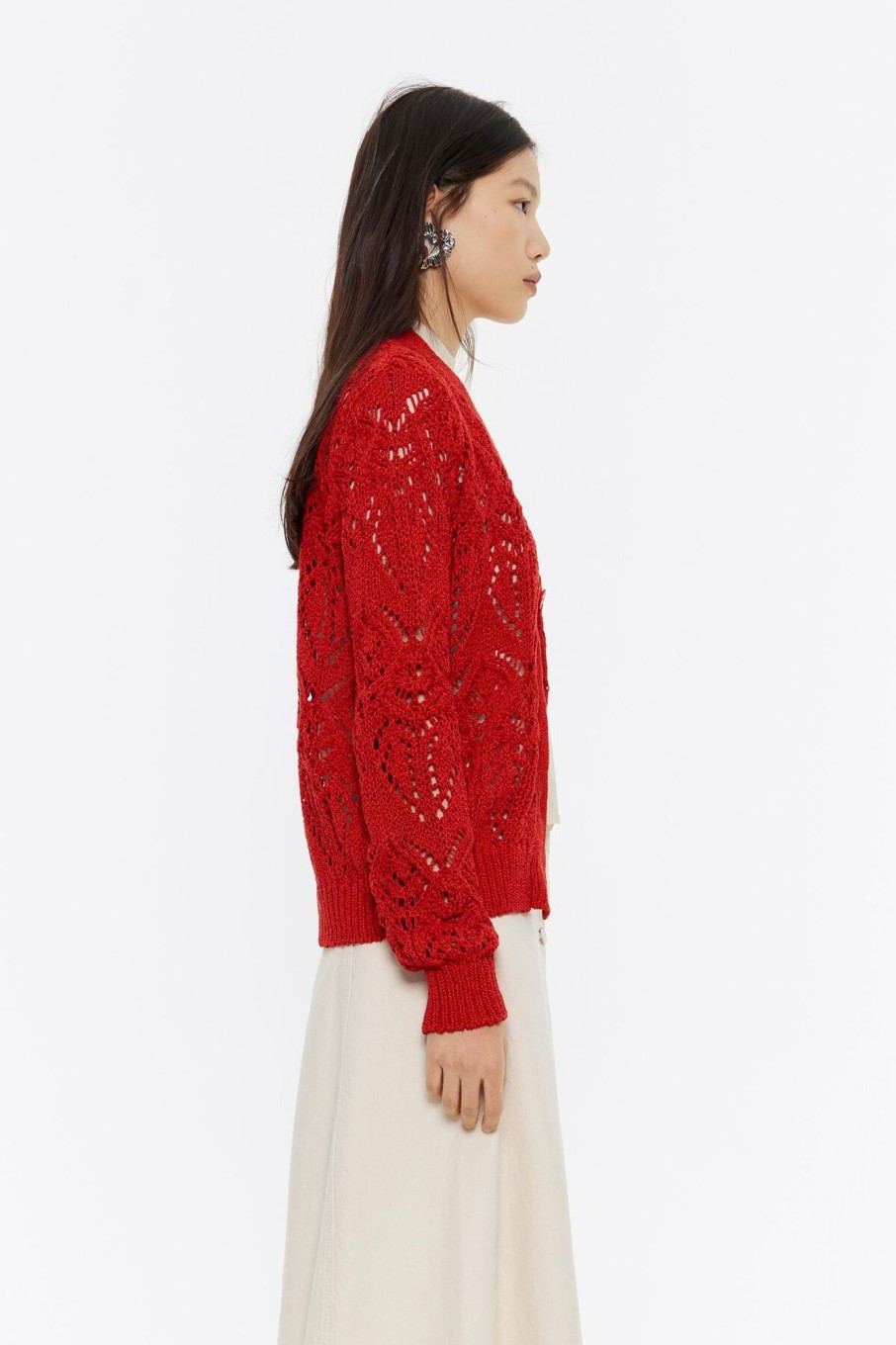 Punto | BIMBA Y LOLA Cardigan Recto Punto Calado Rojo